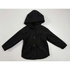 Old Navy Kids‎ Black Hooded Coat Jacket Bear Ears Pockets Toddler Size 4T